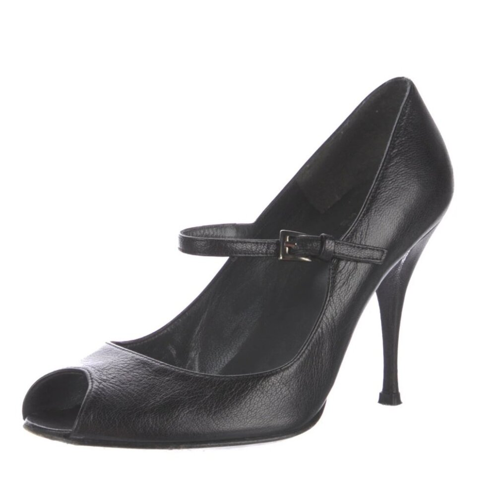 STUART WEITZMAN Black Leather Mary Jane Heels Size 9
